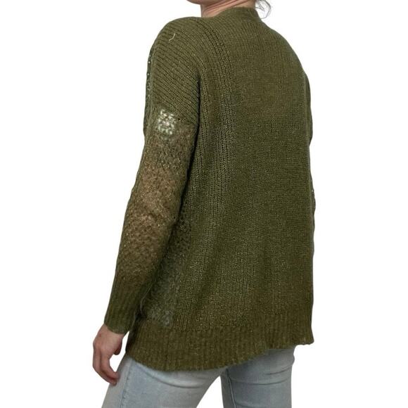 Kensie Olive Green & Gold Metallic Knit Button Down Cardigan Sweater - Picture 5 of 9